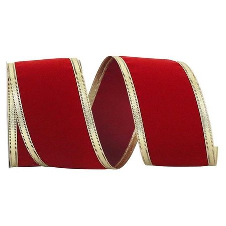 RELIANT RIBBON Reliant Ribbon 99800W-908-10H Velvet Dynasty Wired Edge Ribbon - Scarlet - 4 in. x 20 yards 99800W-908-10H